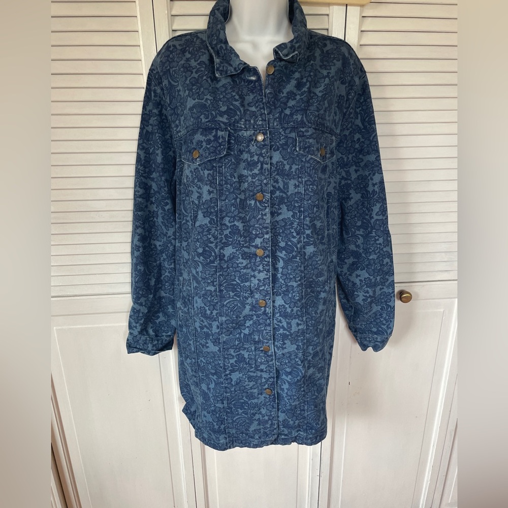Floral Print Button Up Denim Jacket Plus Size 24W